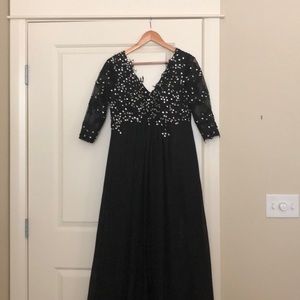 Long black gown with sequins,